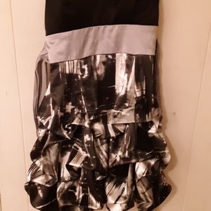 A fluffy black and white dress